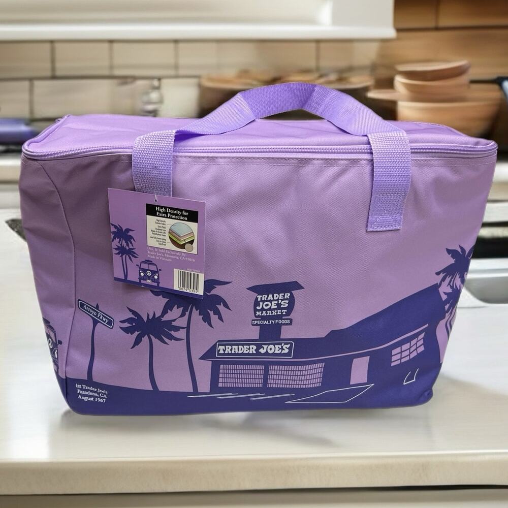 Trader Joe's Purple Insulated Tote Cooler Bag Reusable Grocery Shopping